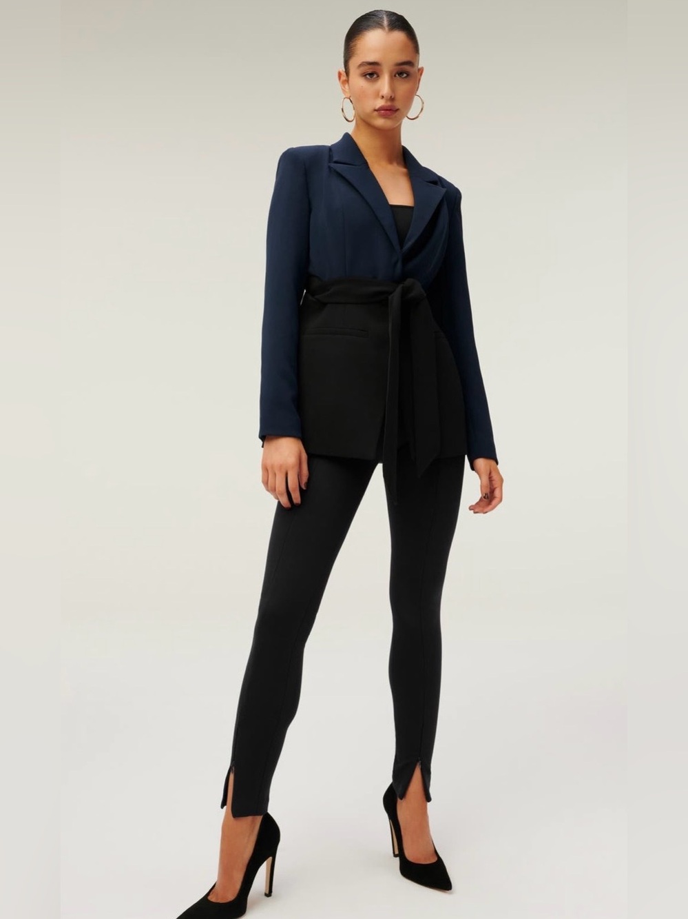 Good American Colorblock Belted Blazer Navy Black Size 2
